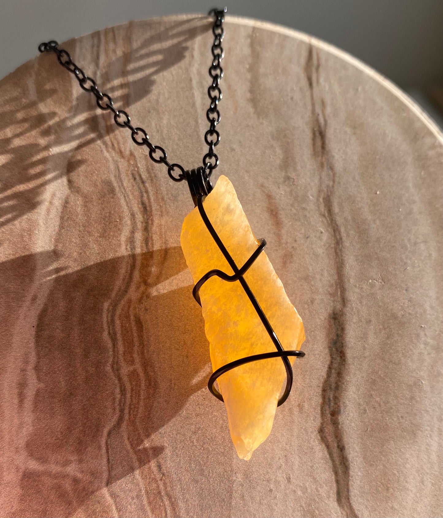 Raw Orange Calcite Crystal Necklace