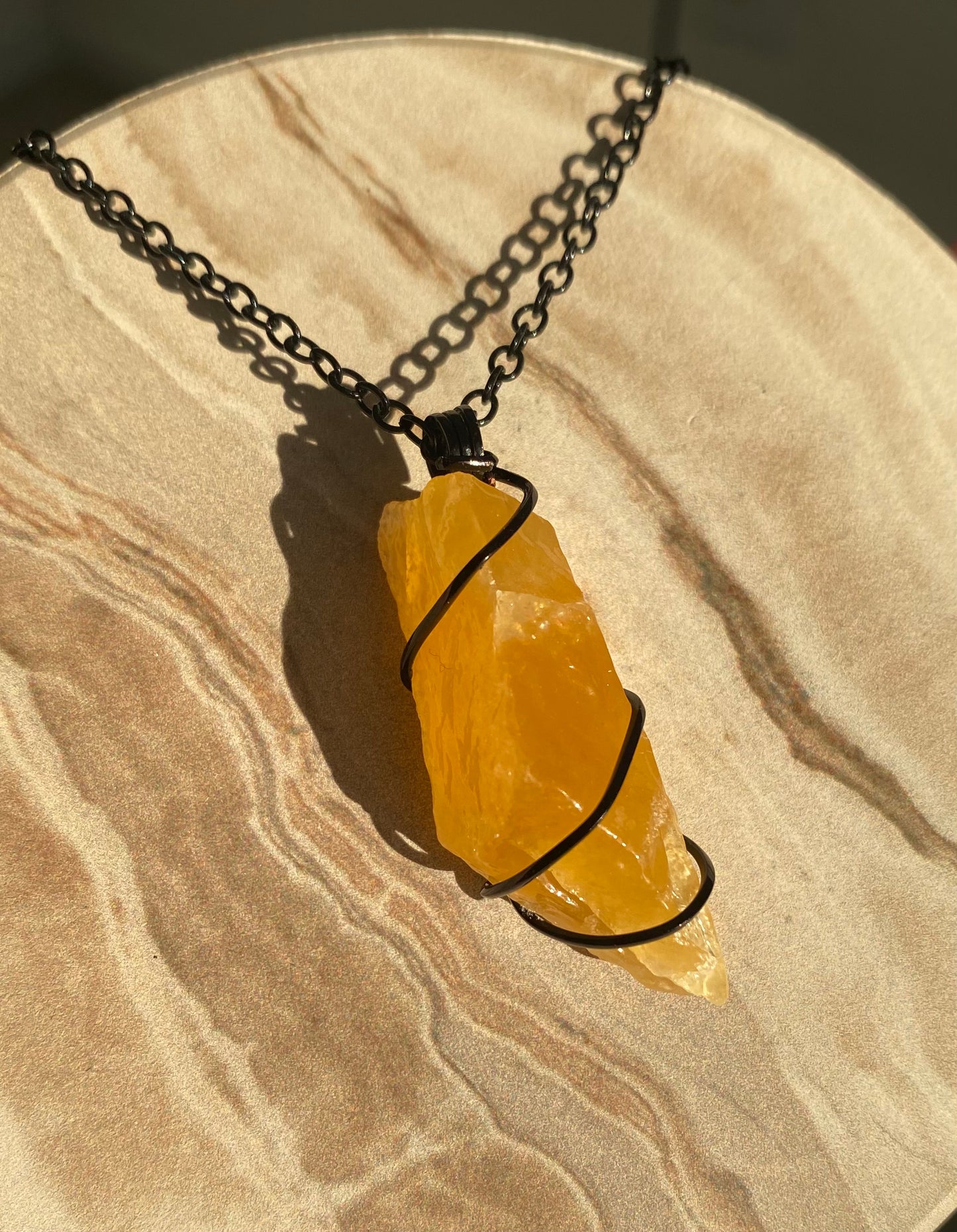 Raw Orange Calcite Crystal Necklace