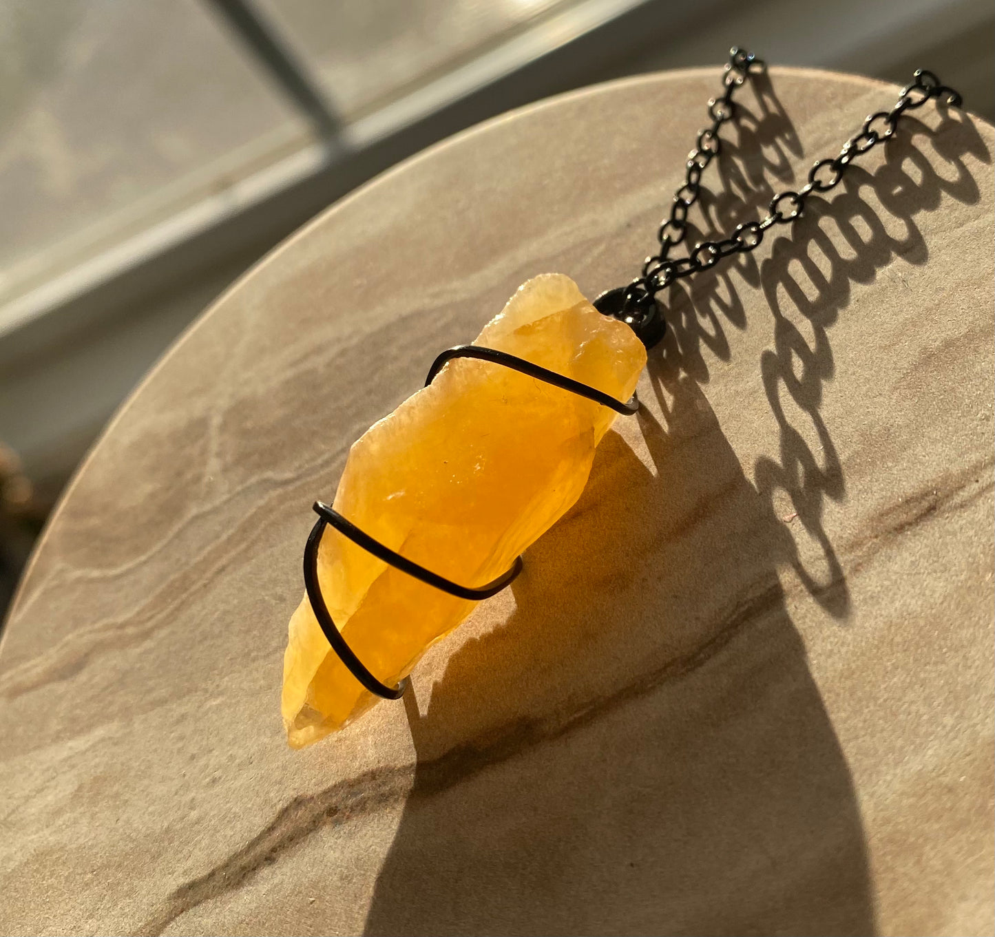 Raw Orange Calcite Crystal Necklace