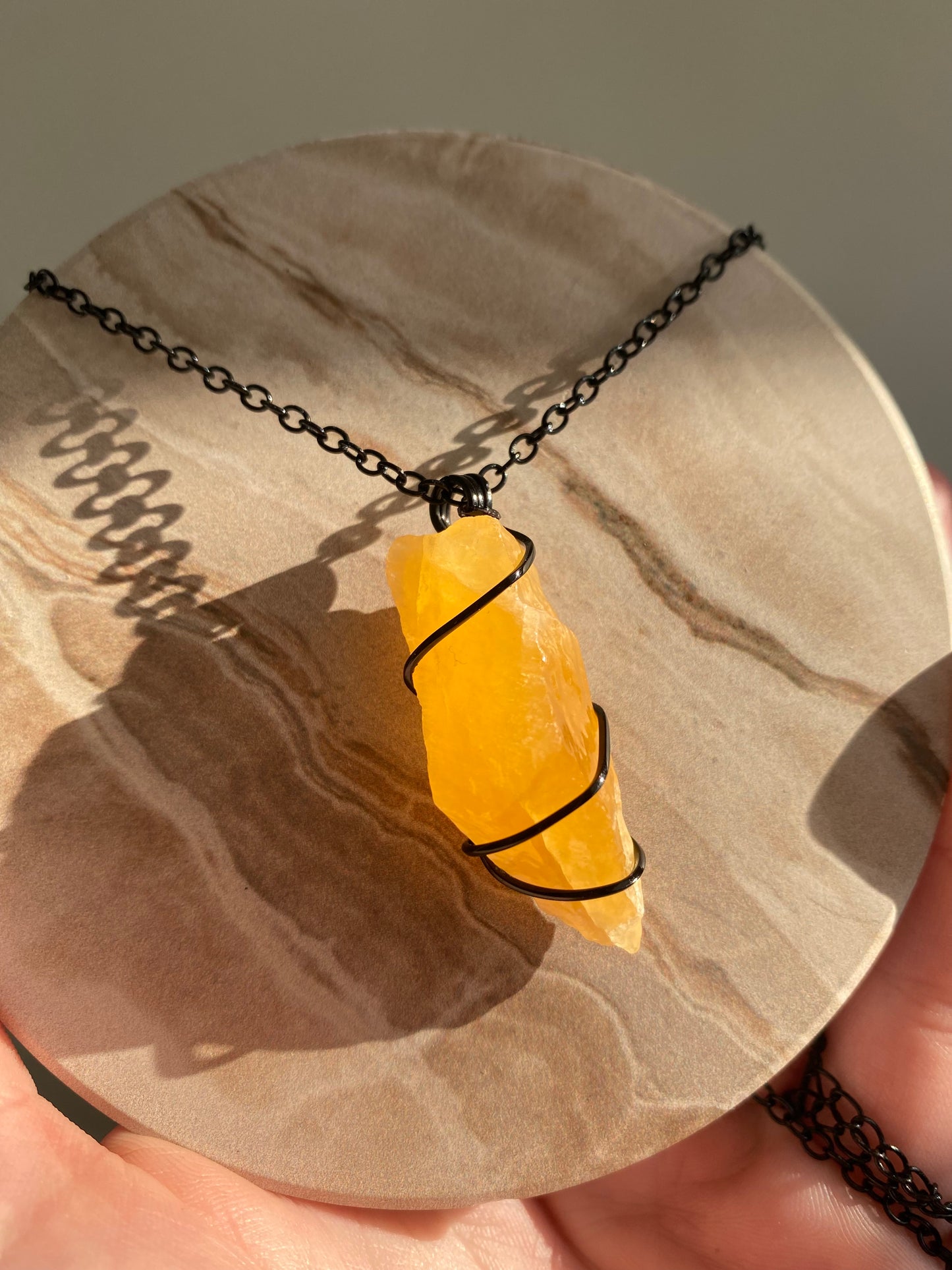 Raw Orange Calcite Crystal Necklace