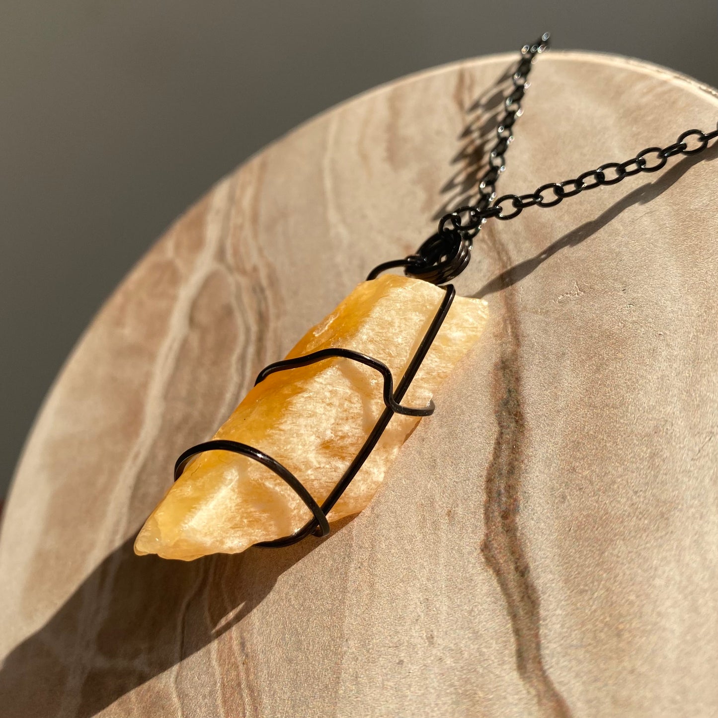 Raw Orange Calcite Crystal Necklace