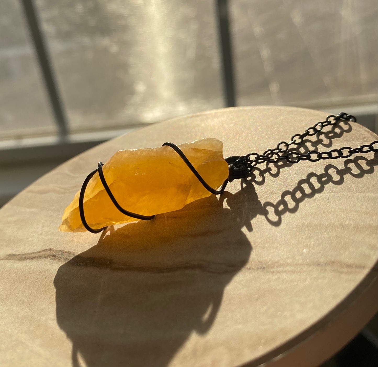 Raw Orange Calcite Crystal Necklace