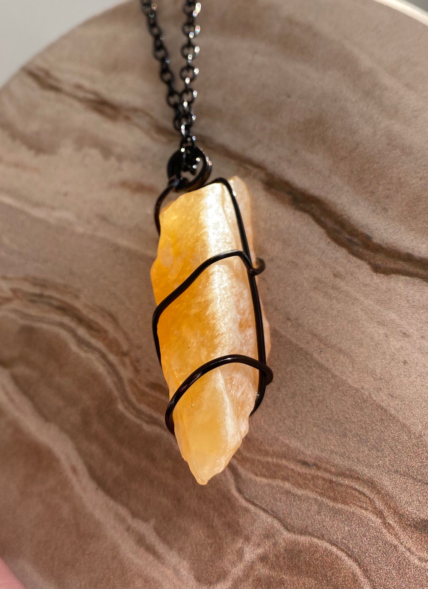 Raw Orange Calcite Crystal Necklace