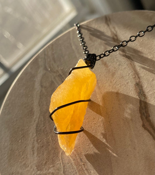 Raw Orange Calcite Crystal Necklace